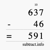 Calculate 637 minus 46 using long subtraction