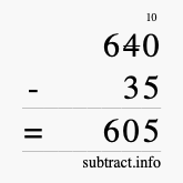 Calculate 640 minus 35 using long subtraction Calculate 640 minus 35 using long subtraction