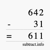 Calculate 642 minus 31 using long subtraction