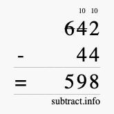 Calculate 642 minus 44 using long subtraction