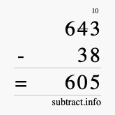 Calculate 643 minus 38 using long subtraction