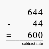 Calculate 644 minus 44 using long subtraction
