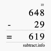 Calculate 648 minus 29 using long subtraction