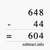 Calculate 648 minus 44 using long subtraction