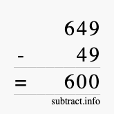 Calculate 649 minus 49 using long subtraction