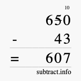 Calculate 650 minus 43 using long subtraction