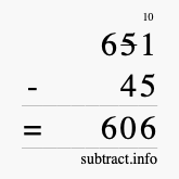 Calculate 651 minus 45 using long subtraction