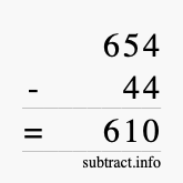 Calculate 654 minus 44 using long subtraction