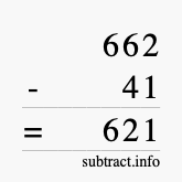 Calculate 662 minus 41 using long subtraction