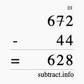 Calculate 672 minus 44 using long subtraction