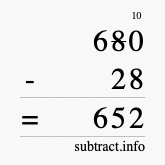 Calculate 680 minus 28 using long subtraction