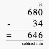 Calculate 680 minus 34 using long subtraction