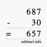Calculate 687 minus 30 using long subtraction
