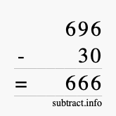 Calculate 696 minus 30 using long subtraction