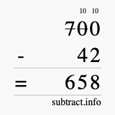 Calculate 700 minus 42 using long subtraction