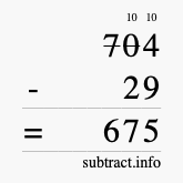 Calculate 704 minus 29 using long subtraction