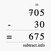 Calculate 705 minus 30 using long subtraction