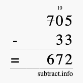 Calculate 705 minus 33 using long subtraction