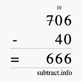 Calculate 706 minus 40 using long subtraction