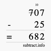 Calculate 707 minus 25 using long subtraction