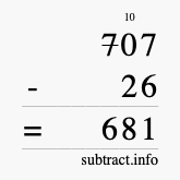 Calculate 707 minus 26 using long subtraction Calculate 707 minus 26 using long subtraction