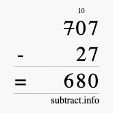 Calculate 707 minus 27 using long subtraction