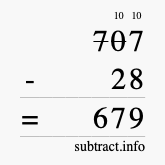 Calculate 707 minus 28 using long subtraction