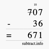 Calculate 707 minus 36 using long subtraction Calculate 707 minus 36 using long subtraction