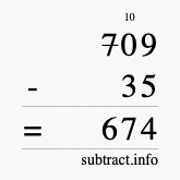 Calculate 709 minus 35 using long subtraction