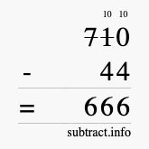 Calculate 710 minus 44 using long subtraction