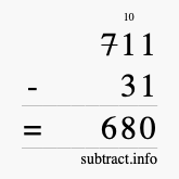 Calculate 711 minus 31 using long subtraction