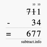 Calculate 711 minus 34 using long subtraction