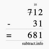 Calculate 712 minus 31 using long subtraction