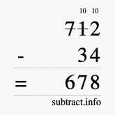 Calculate 712 minus 34 using long subtraction