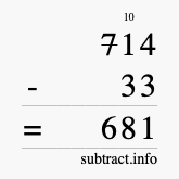 Calculate 714 minus 33 using long subtraction