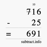 Calculate 716 minus 25 using long subtraction