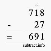Calculate 718 minus 27 using long subtraction