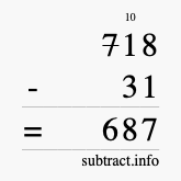 Calculate 718 minus 31 using long subtraction