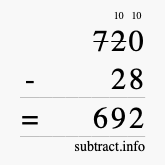 Calculate 720 minus 28 using long subtraction