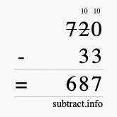 Calculate 720 minus 33 using long subtraction