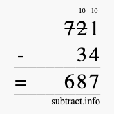 Calculate 721 minus 34 using long subtraction