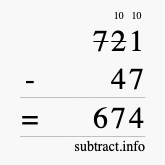 Calculate 721 minus 47 using long subtraction