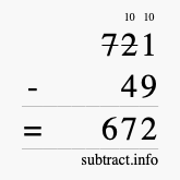 Calculate 721 minus 49 using long subtraction