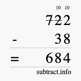 Calculate 722 minus 38 using long subtraction