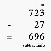 Calculate 723 minus 27 using long subtraction