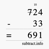 Calculate 724 minus 33 using long subtraction