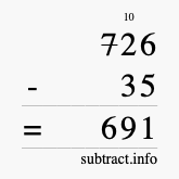 Calculate 726 minus 35 using long subtraction