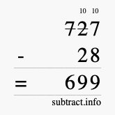 Calculate 727 minus 28 using long subtraction