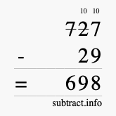 Calculate 727 minus 29 using long subtraction