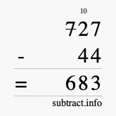Calculate 727 minus 44 using long subtraction